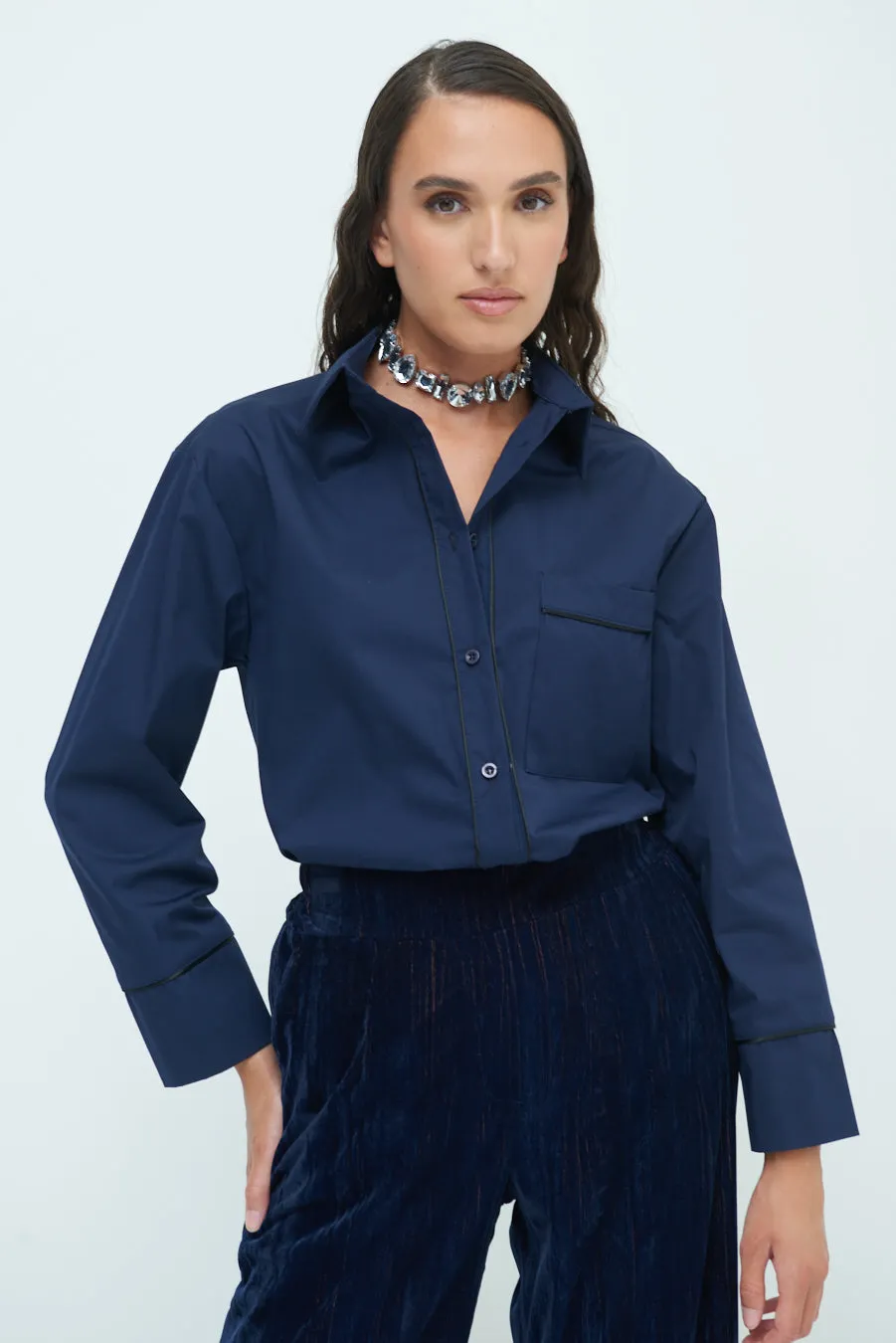 Piped detail button-up shirt wholesale