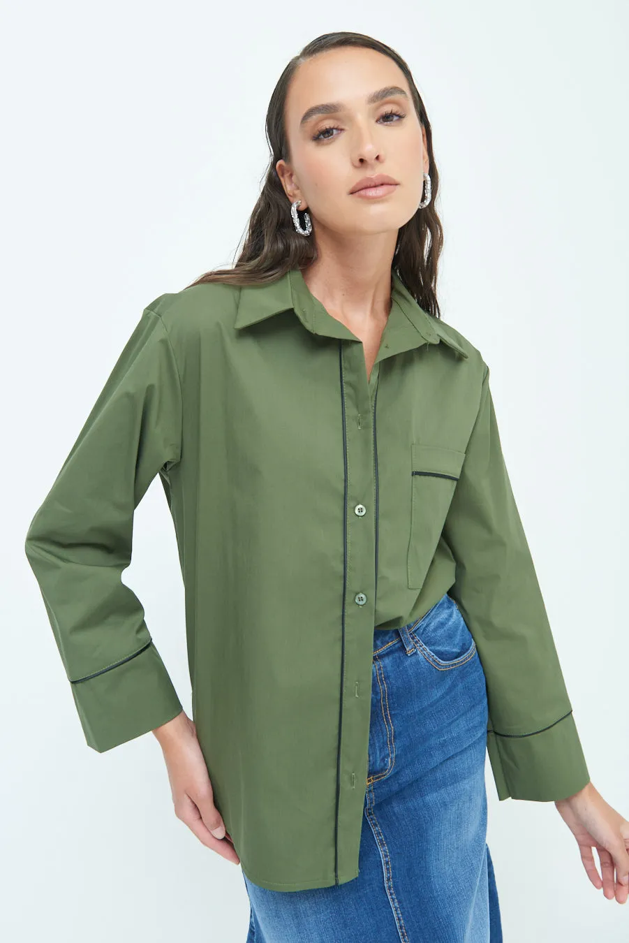 Piped detail button-up shirt wholesale