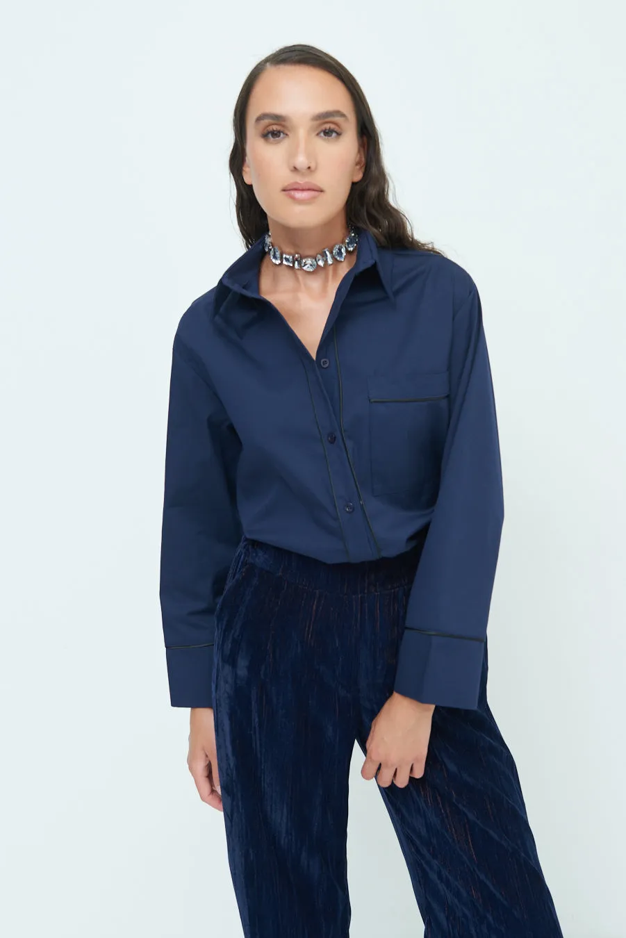 Piped detail button-up shirt wholesale