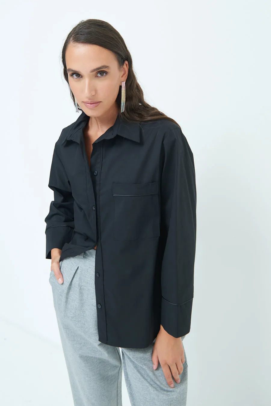 Piped detail button-up shirt wholesale