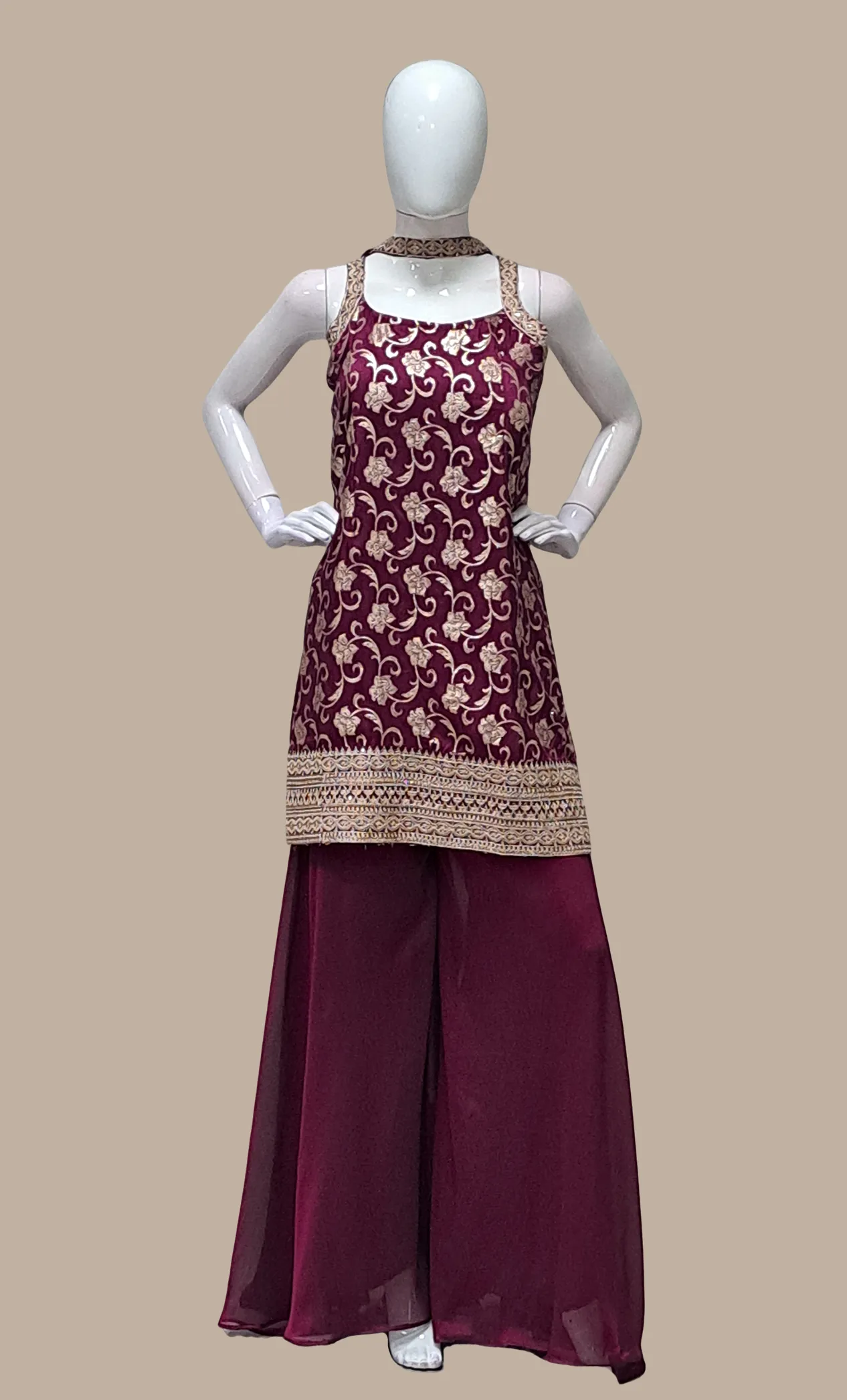 Plum Embroidered Palazzo Set