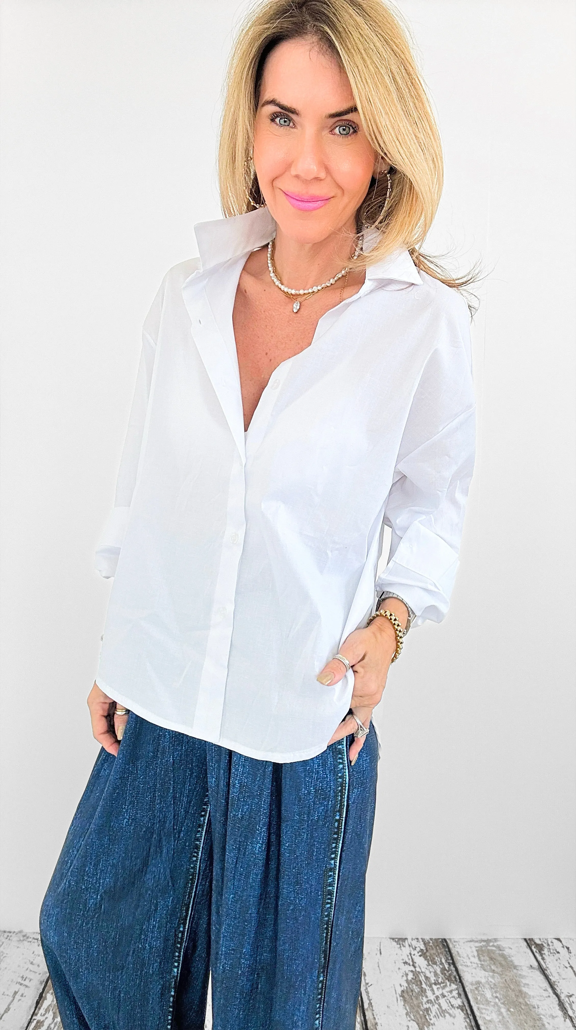 Poplin Perfection Italian Button Up Blouse