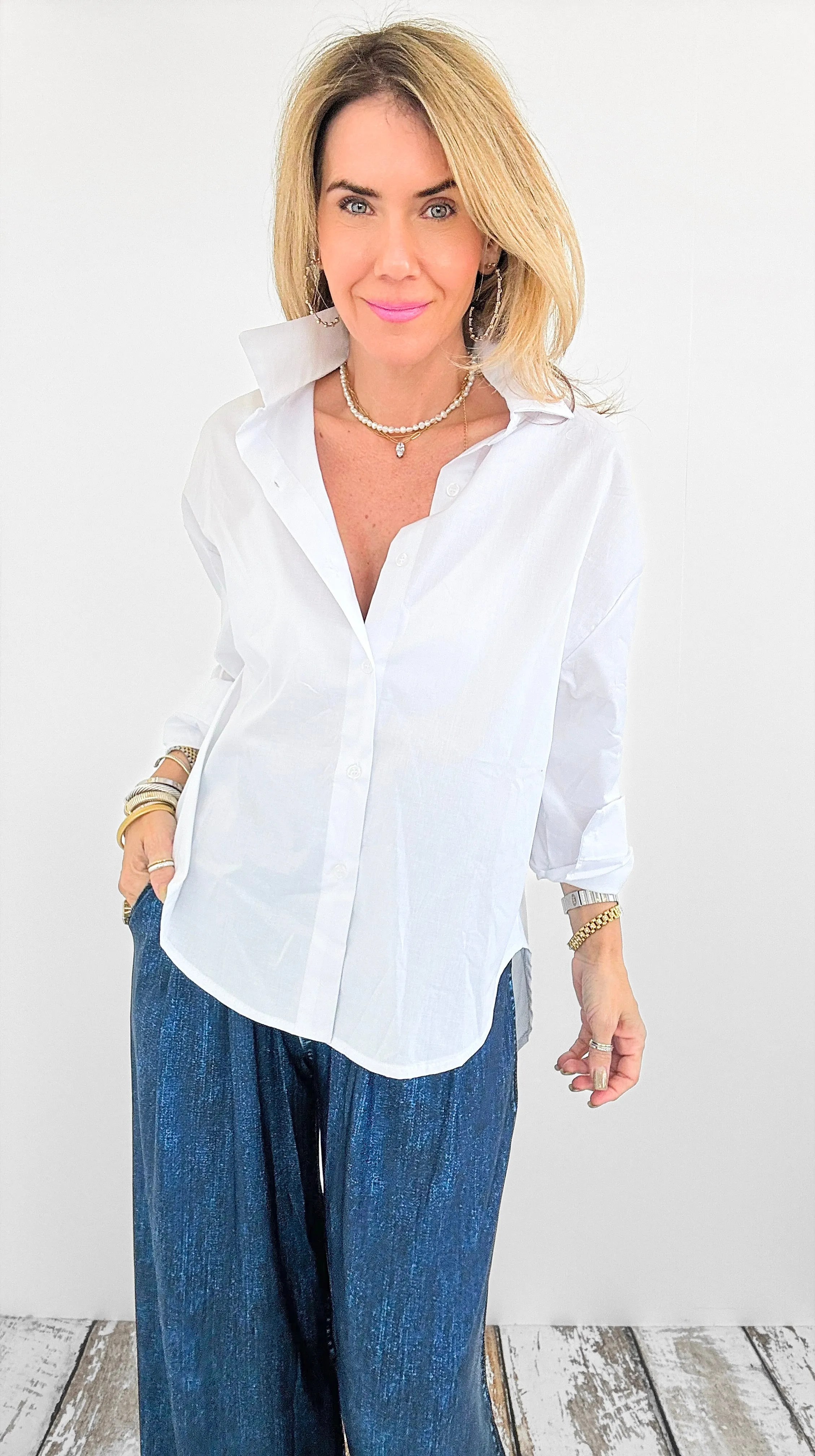 Poplin Perfection Italian Button Up Blouse