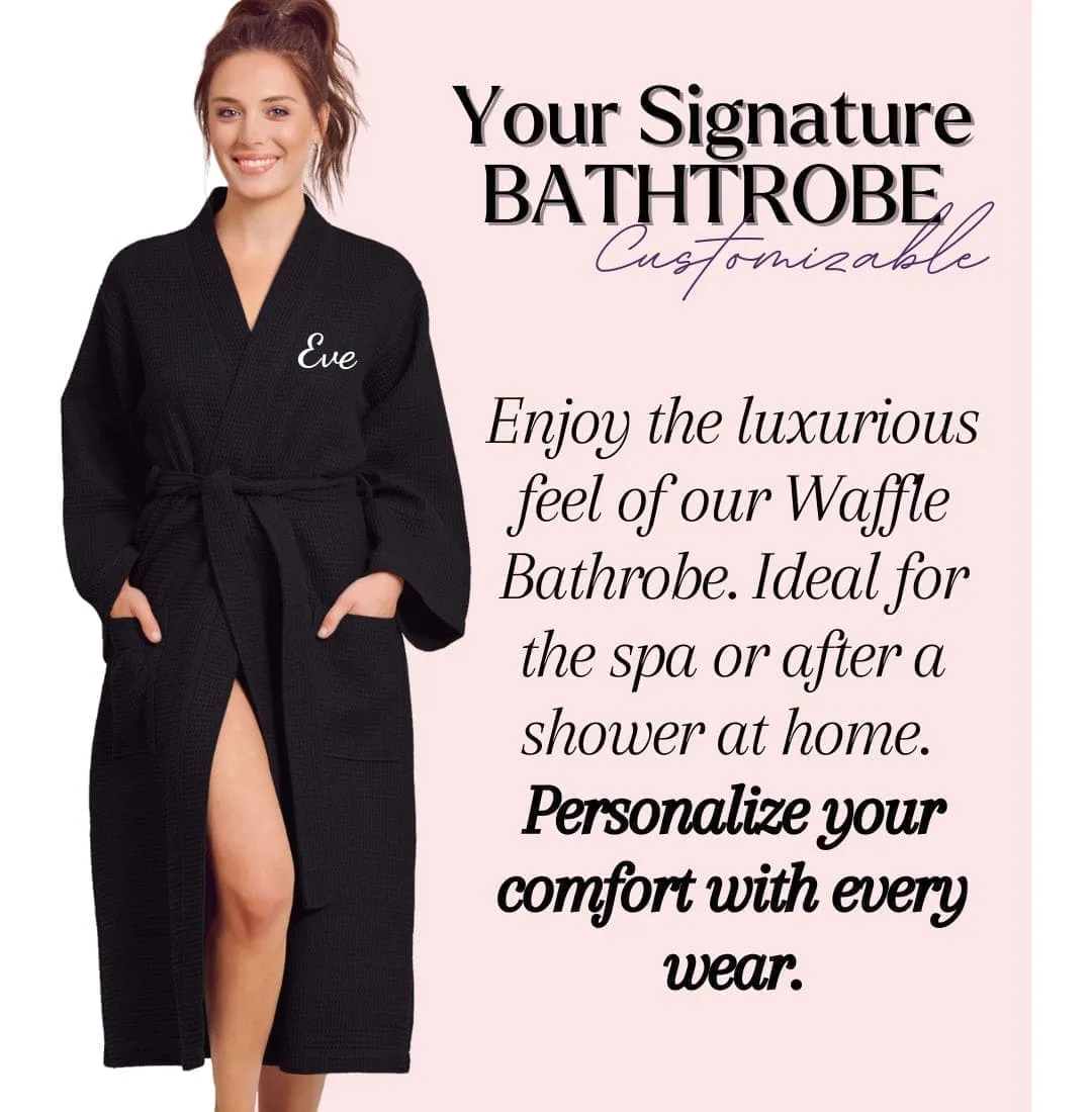 Premium Women's Long Waffle Cotton Turkish Bathrobe, Kimono Style, Comfort & Softness (Black)