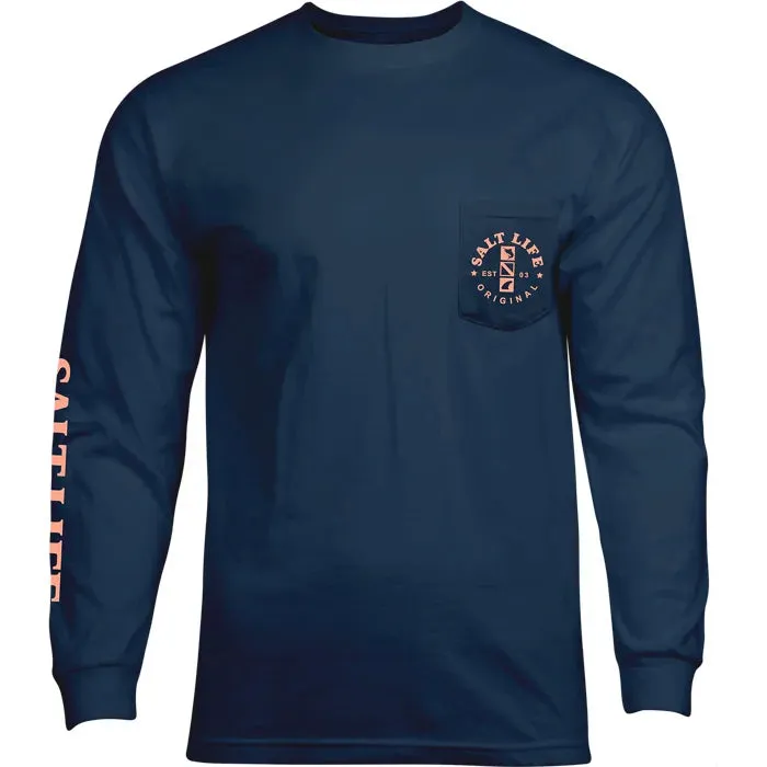 Salty Mate Long Sleeve Pocket Tee- Washed Navy