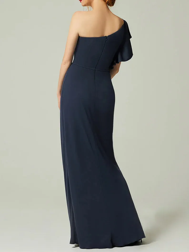 Sheath/Column One-Shoulder Chiffon Floor-Length Bridesmaid Dress Wedding Guest Dresses