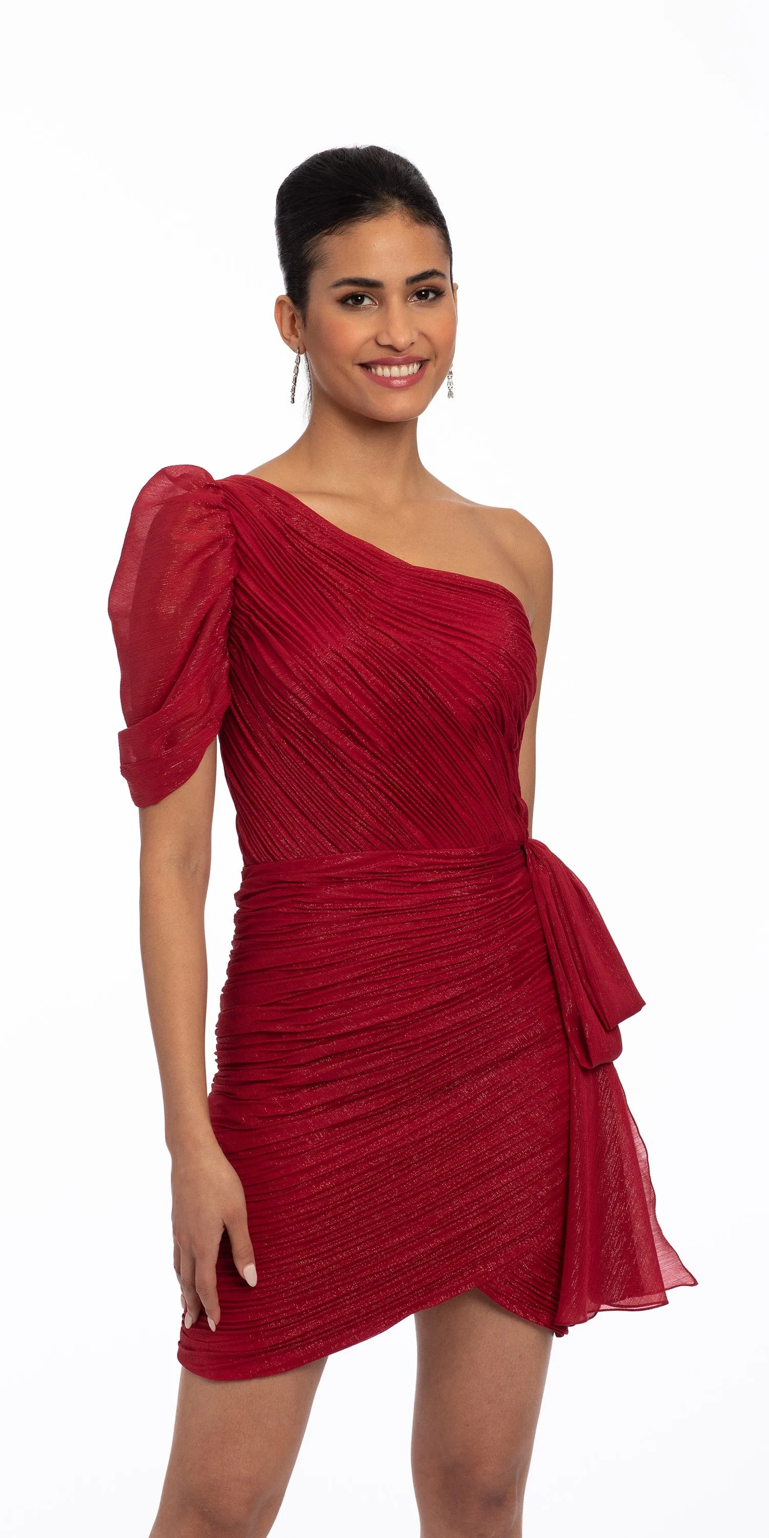 Shimmer One Shoulder Dress with Side Cascade