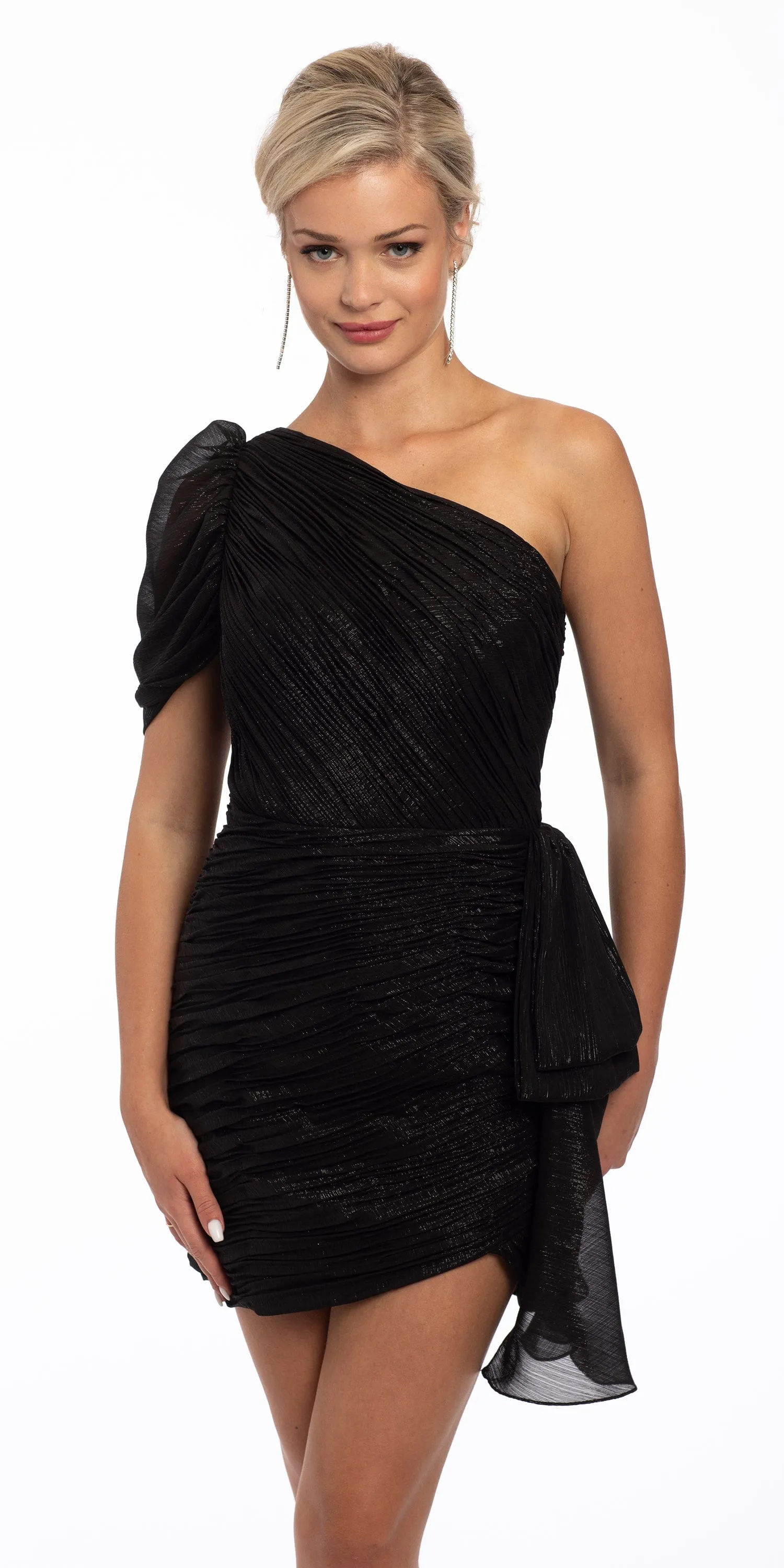 Shimmer One Shoulder Dress with Side Cascade