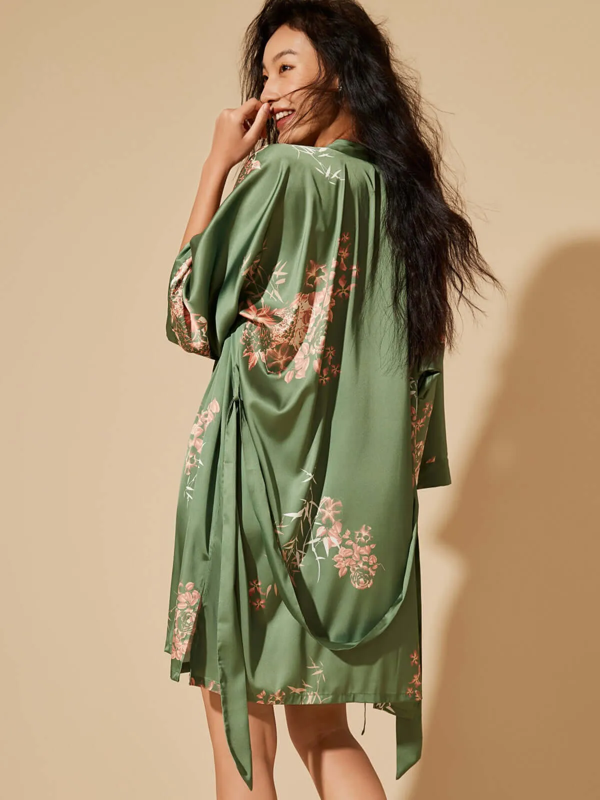 Short Kimono Robe Olive