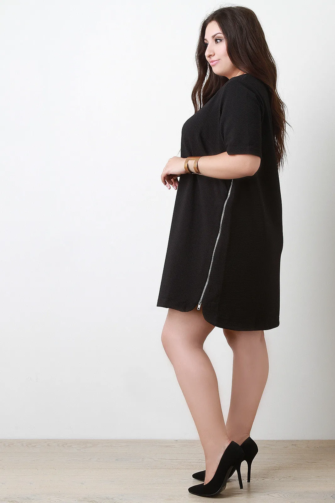 Side Zips Texture Shift Dress