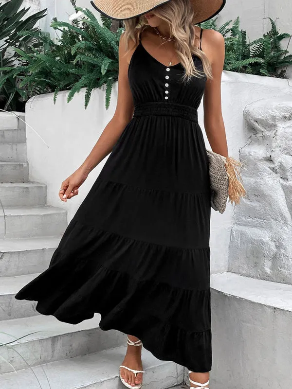 Solid Sleeveless Cami Midi Dress with Smocked Waist