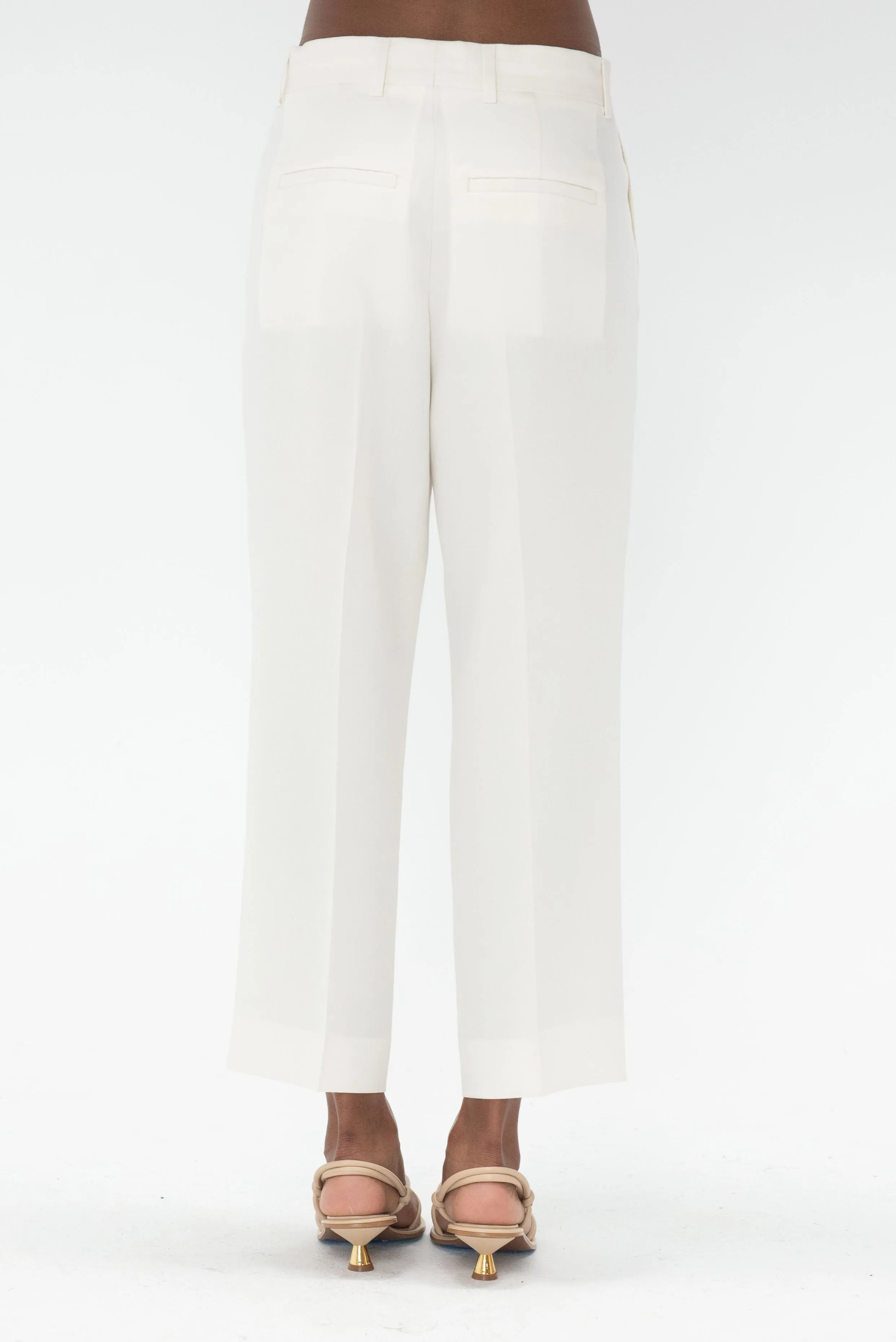 Straight Cropped Trousers, Off White