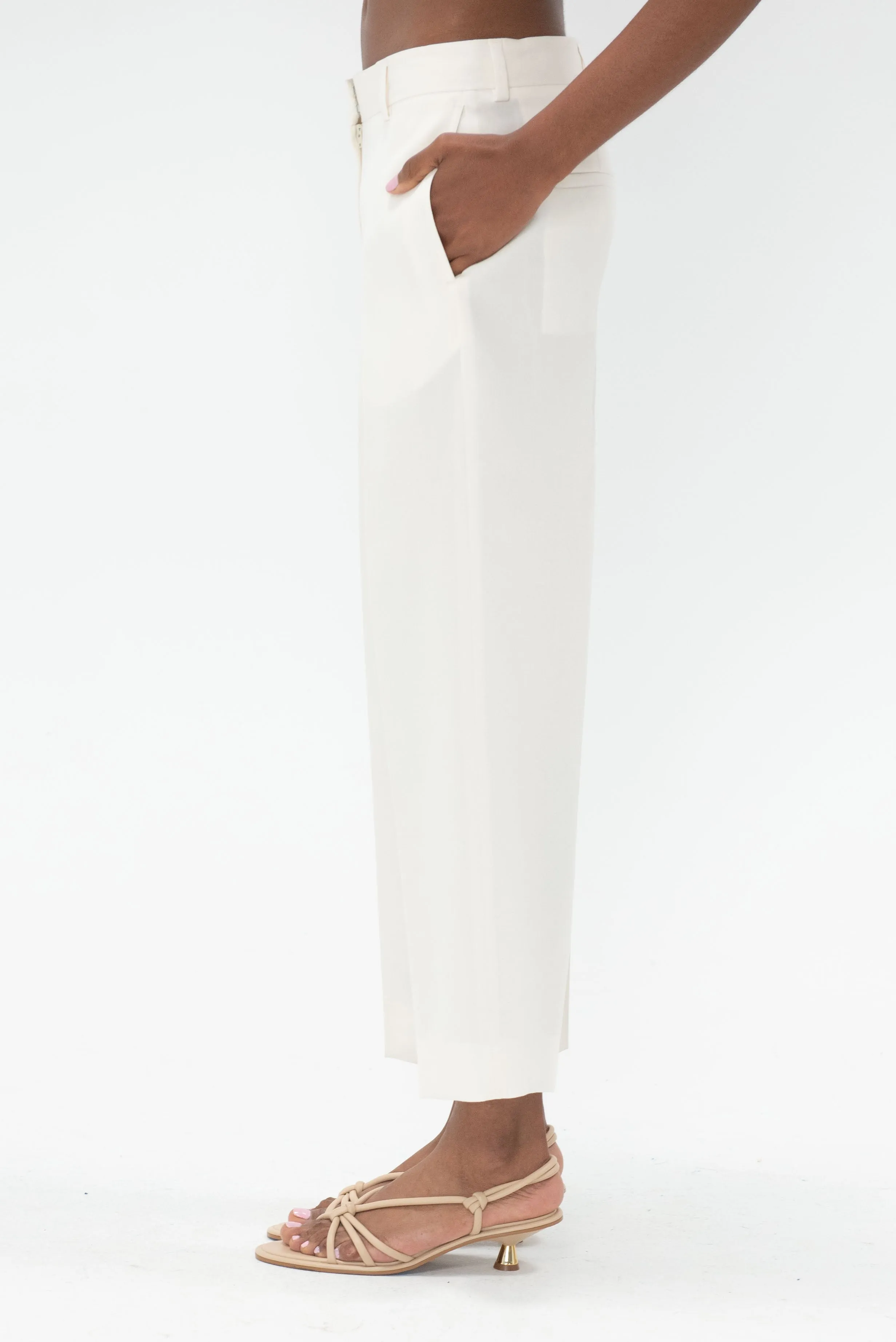 Straight Cropped Trousers, Off White