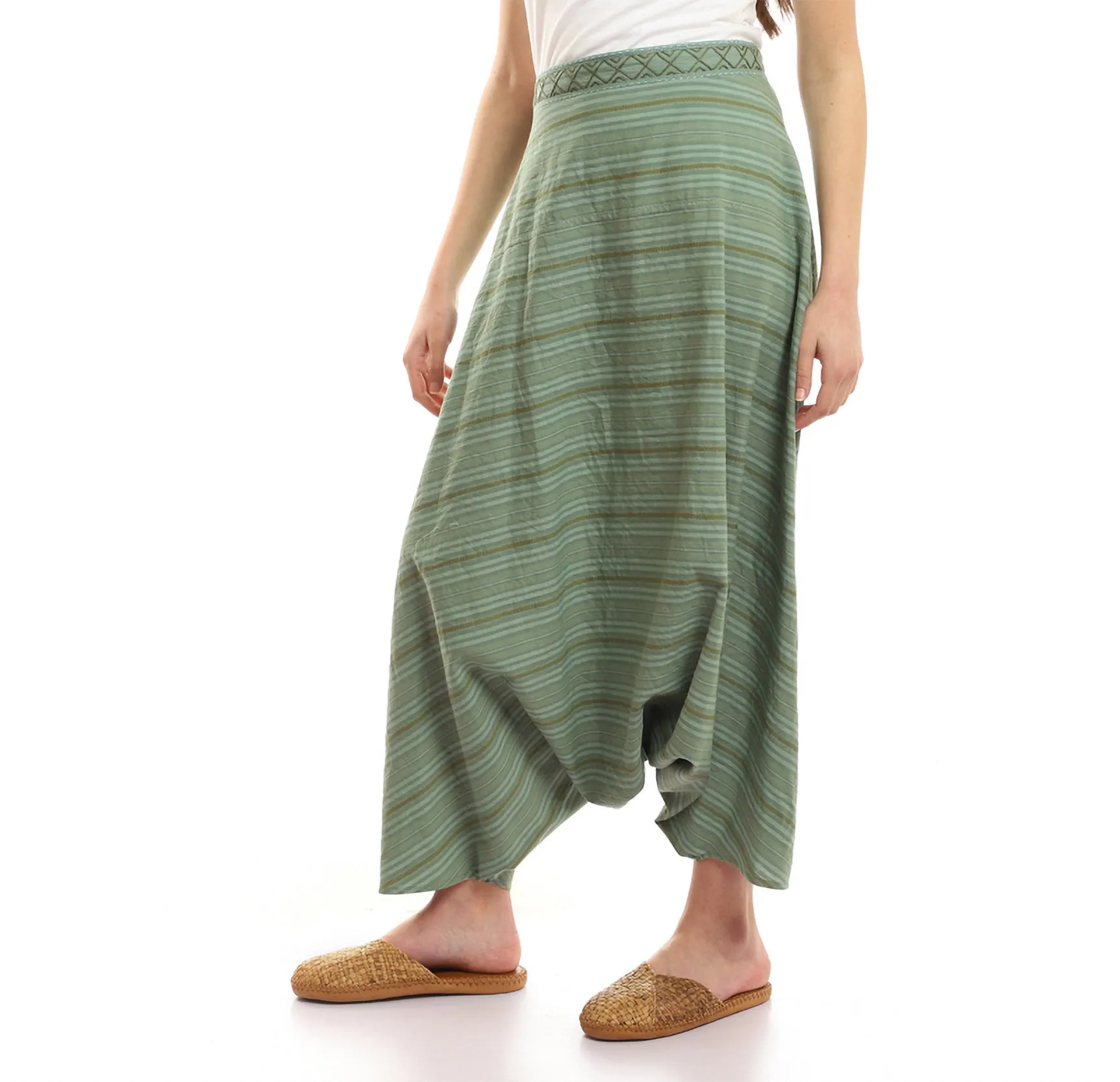 Striped woven cotton harem pants