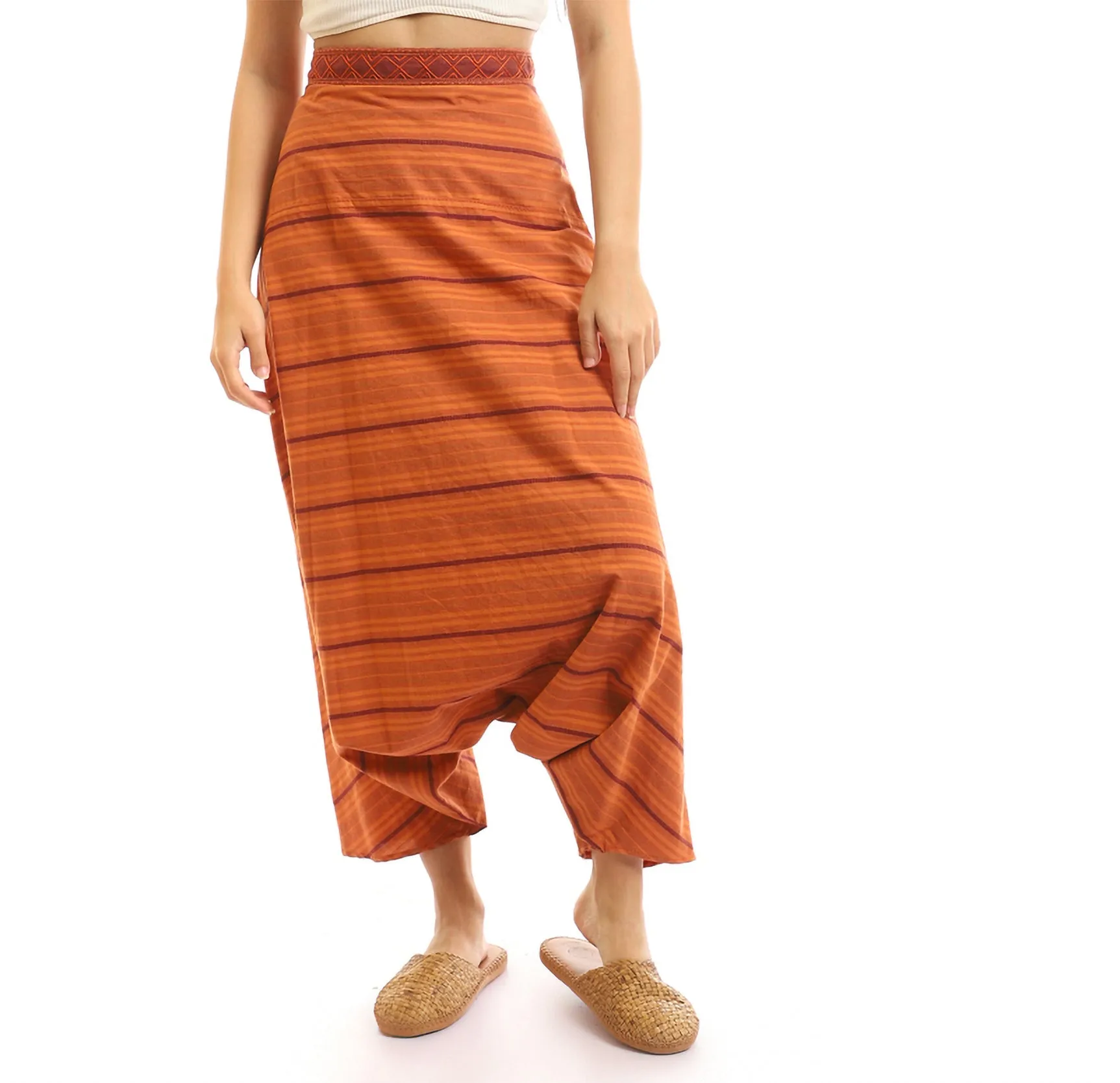 Striped woven cotton harem pants