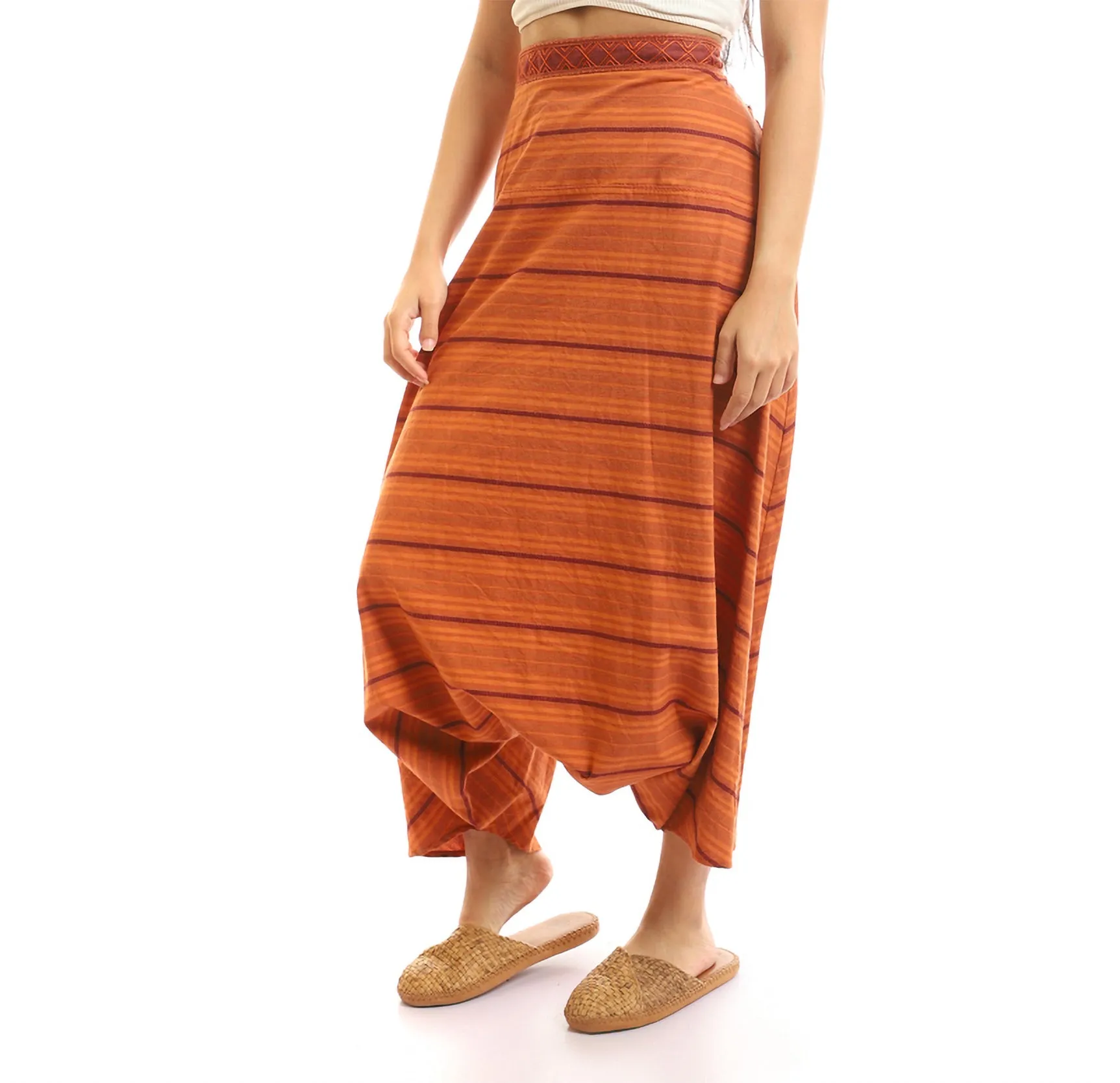 Striped woven cotton harem pants