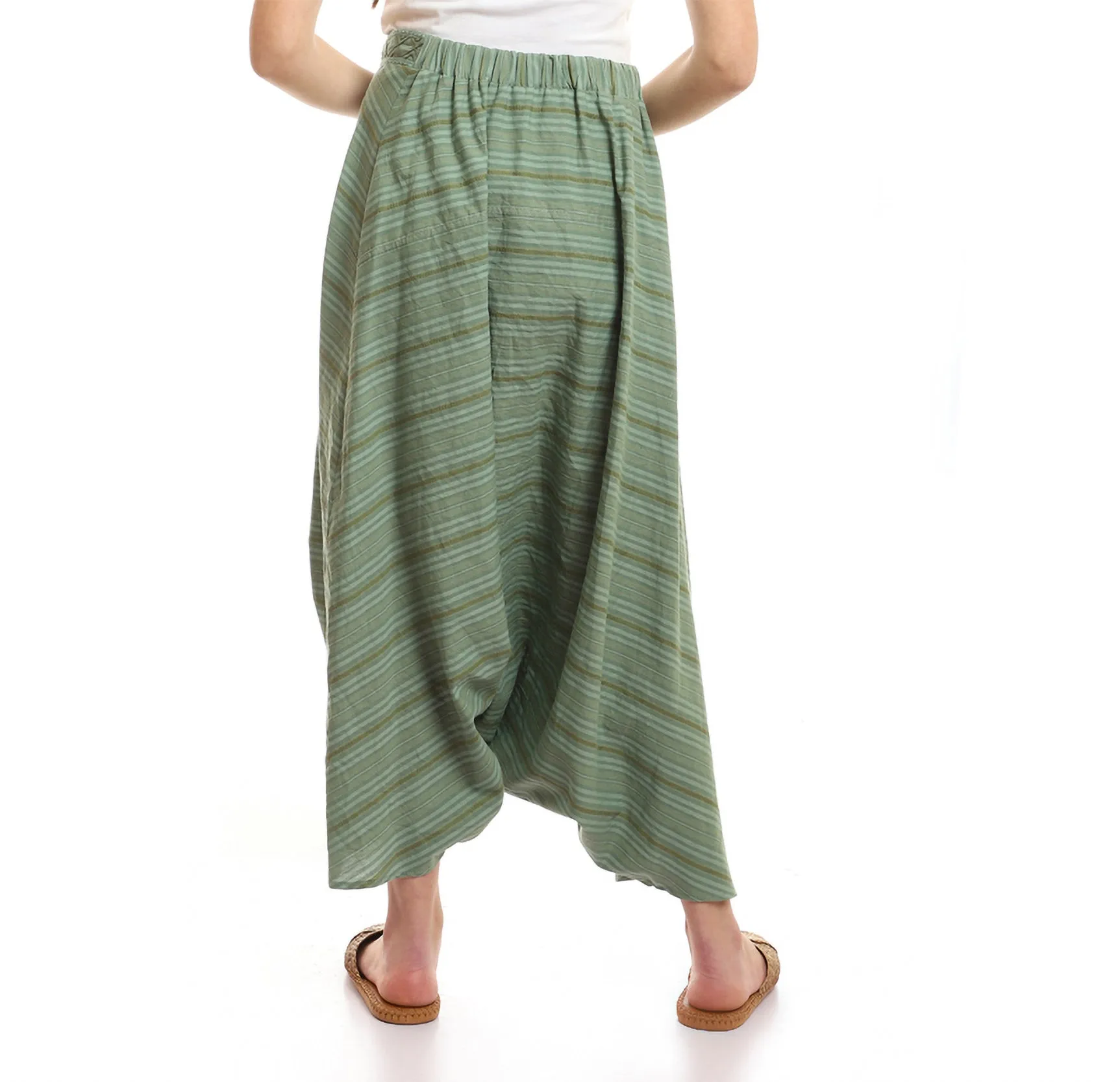 Striped woven cotton harem pants