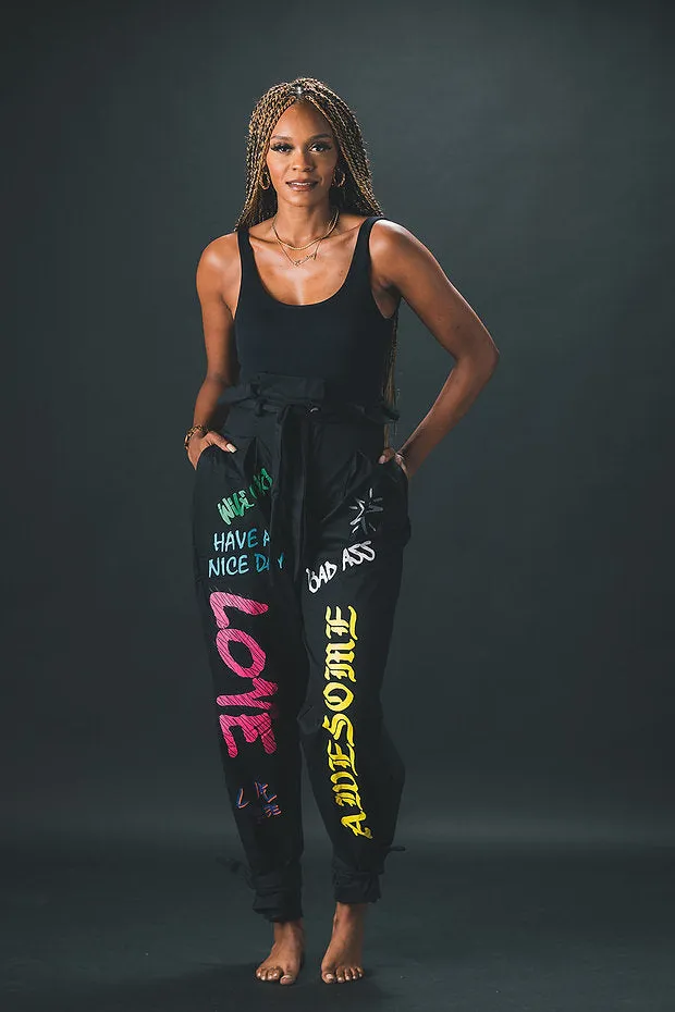 Talk to Me Graffiti Harem Pants