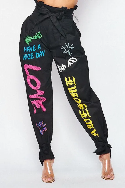 Talk to Me Graffiti Harem Pants