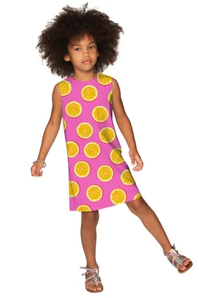 Tutti Frutti Adele Pink Lemon Print Birthday Party Shift Dress - Girls