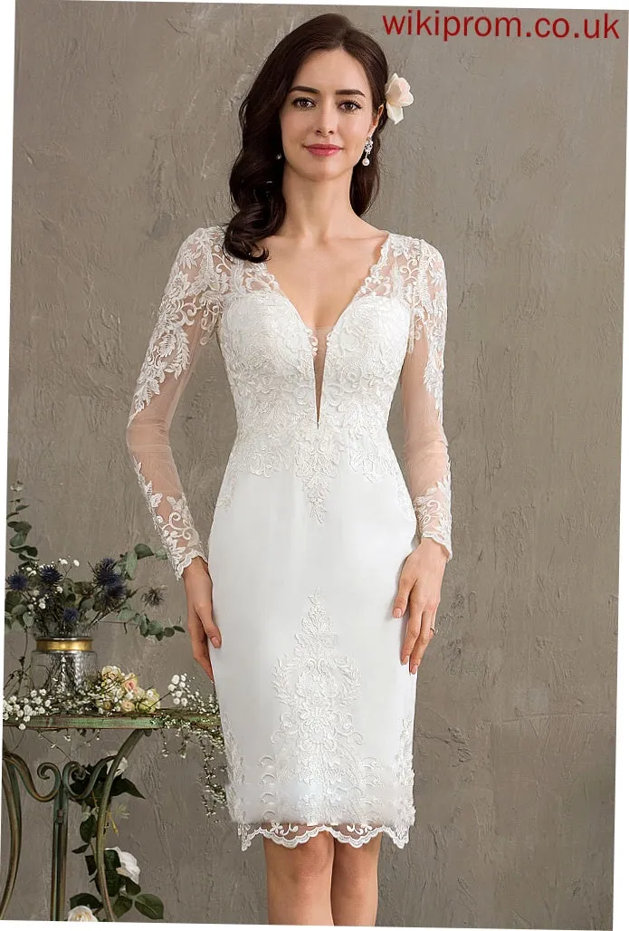 V-neck Dress Knee-Length Wedding Sheath/Column Kaylee Wedding Dresses Crepe Stretch