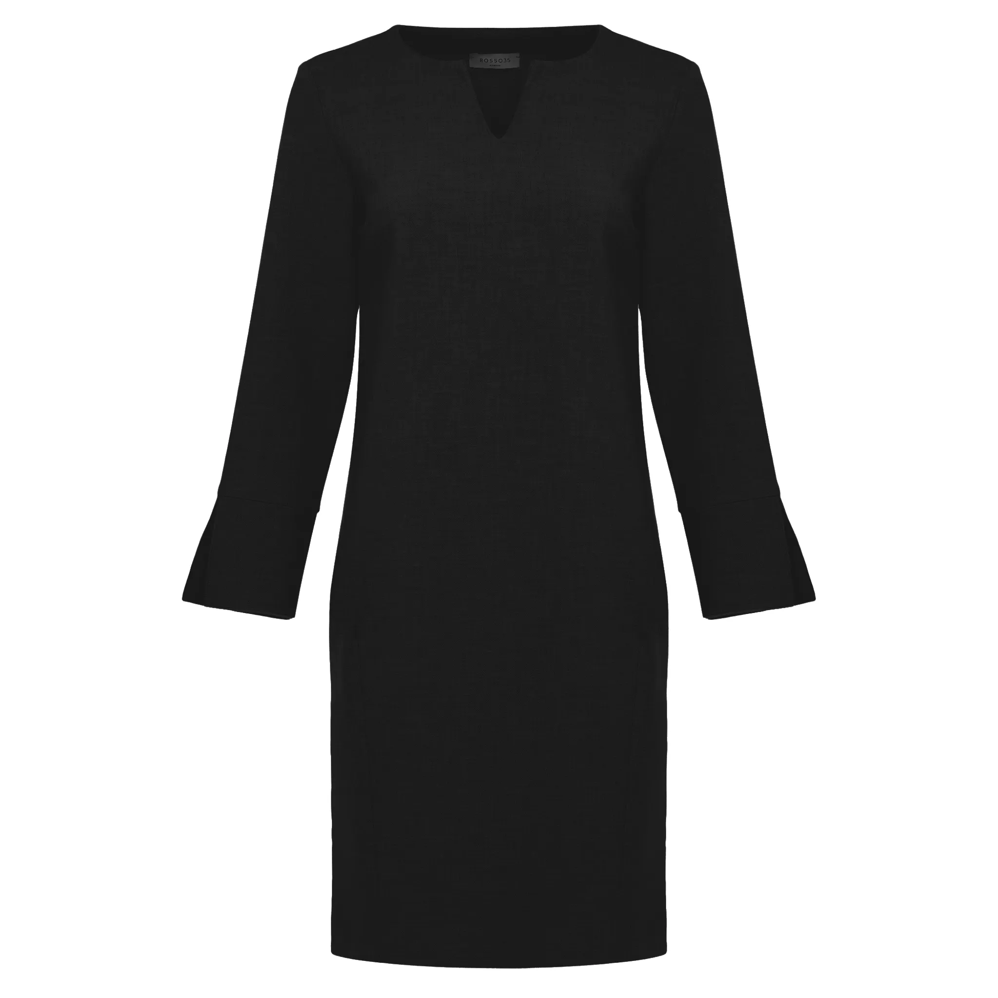 V-Neck Shift Dress with Pockets - Black