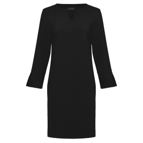 V-Neck Shift Dress with Pockets - Black