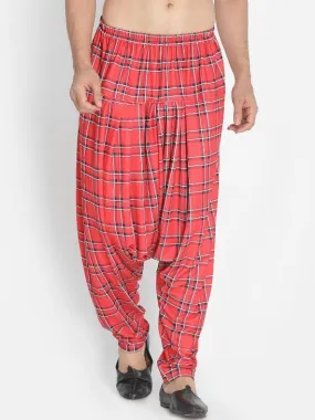 VASTRAMAY Men's Red Cotton Lycra Harem Pant