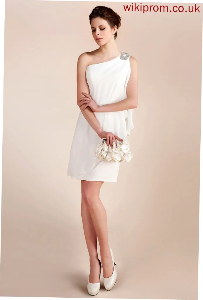 Wedding Dresses Tania Short/Mini Dress Ruffles Cascading One-Shoulder Beading Sheath/Column Wedding Chiffon With