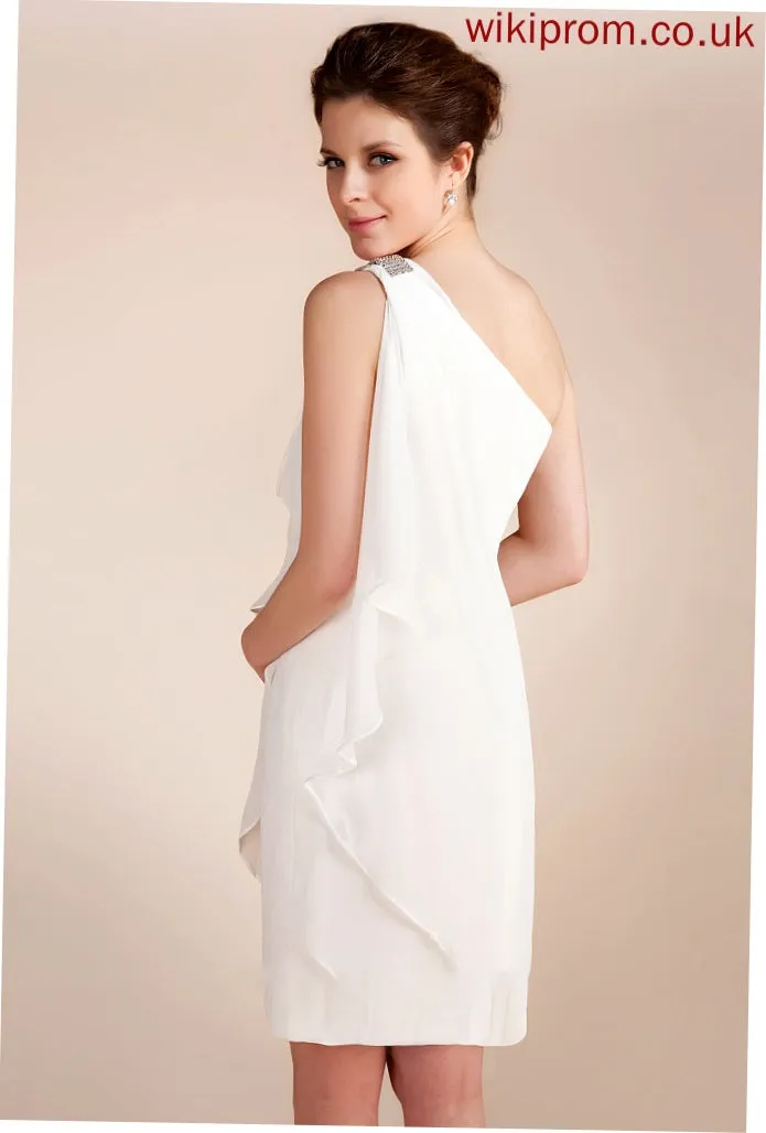 Wedding Dresses Tania Short/Mini Dress Ruffles Cascading One-Shoulder Beading Sheath/Column Wedding Chiffon With