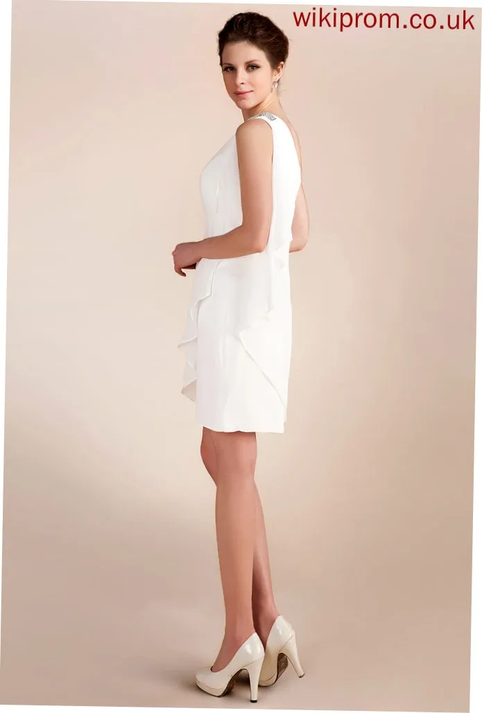 Wedding Dresses Tania Short/Mini Dress Ruffles Cascading One-Shoulder Beading Sheath/Column Wedding Chiffon With