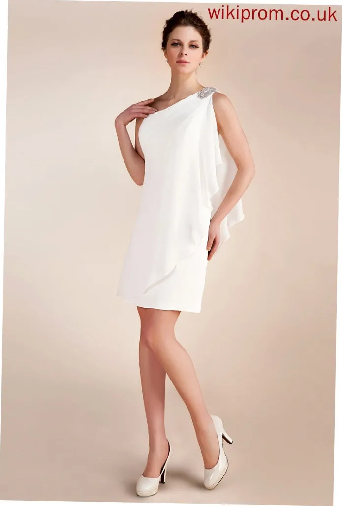 Wedding Dresses Tania Short/Mini Dress Ruffles Cascading One-Shoulder Beading Sheath/Column Wedding Chiffon With