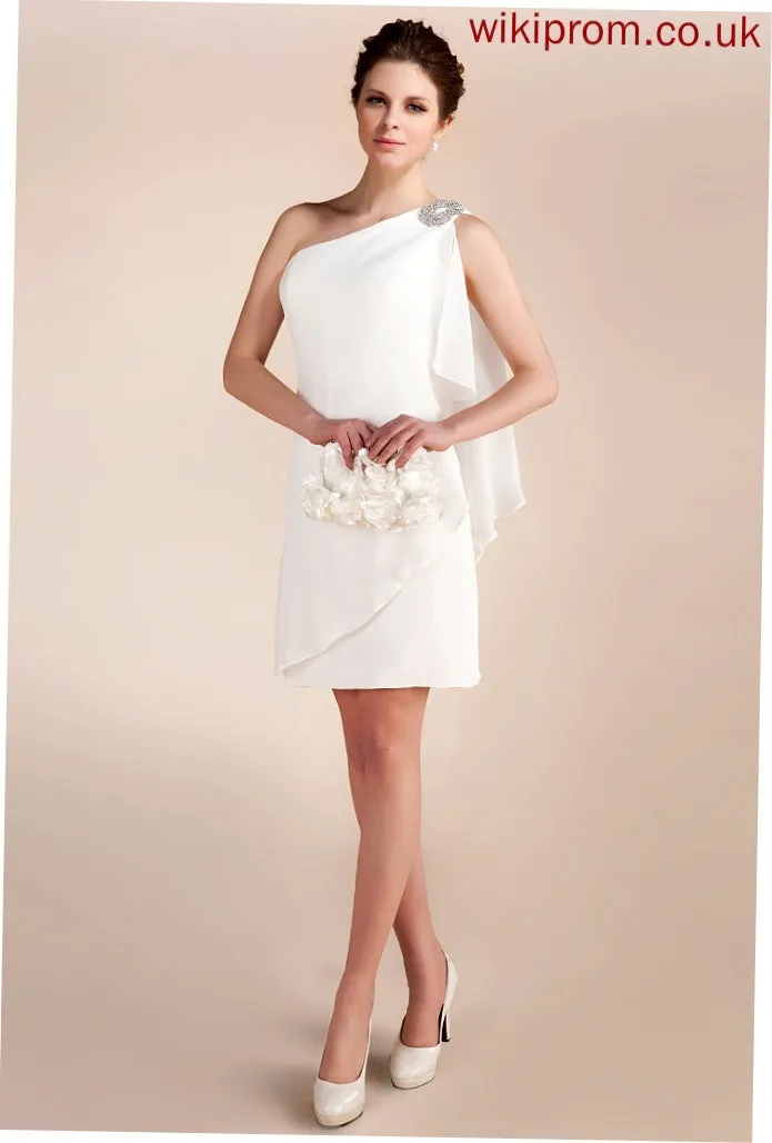 Wedding Dresses Tania Short/Mini Dress Ruffles Cascading One-Shoulder Beading Sheath/Column Wedding Chiffon With