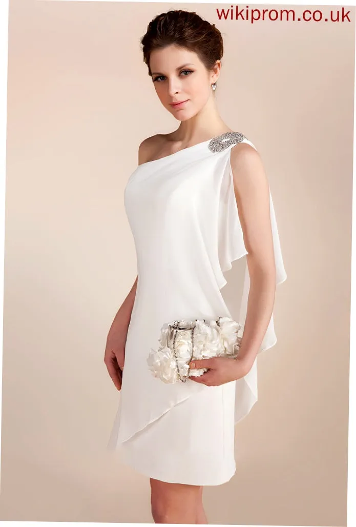 Wedding Dresses Tania Short/Mini Dress Ruffles Cascading One-Shoulder Beading Sheath/Column Wedding Chiffon With