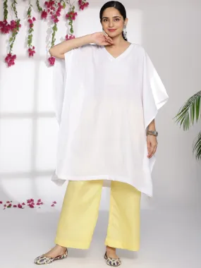 White CottonSlub Kaftan & Yellow Palazzo