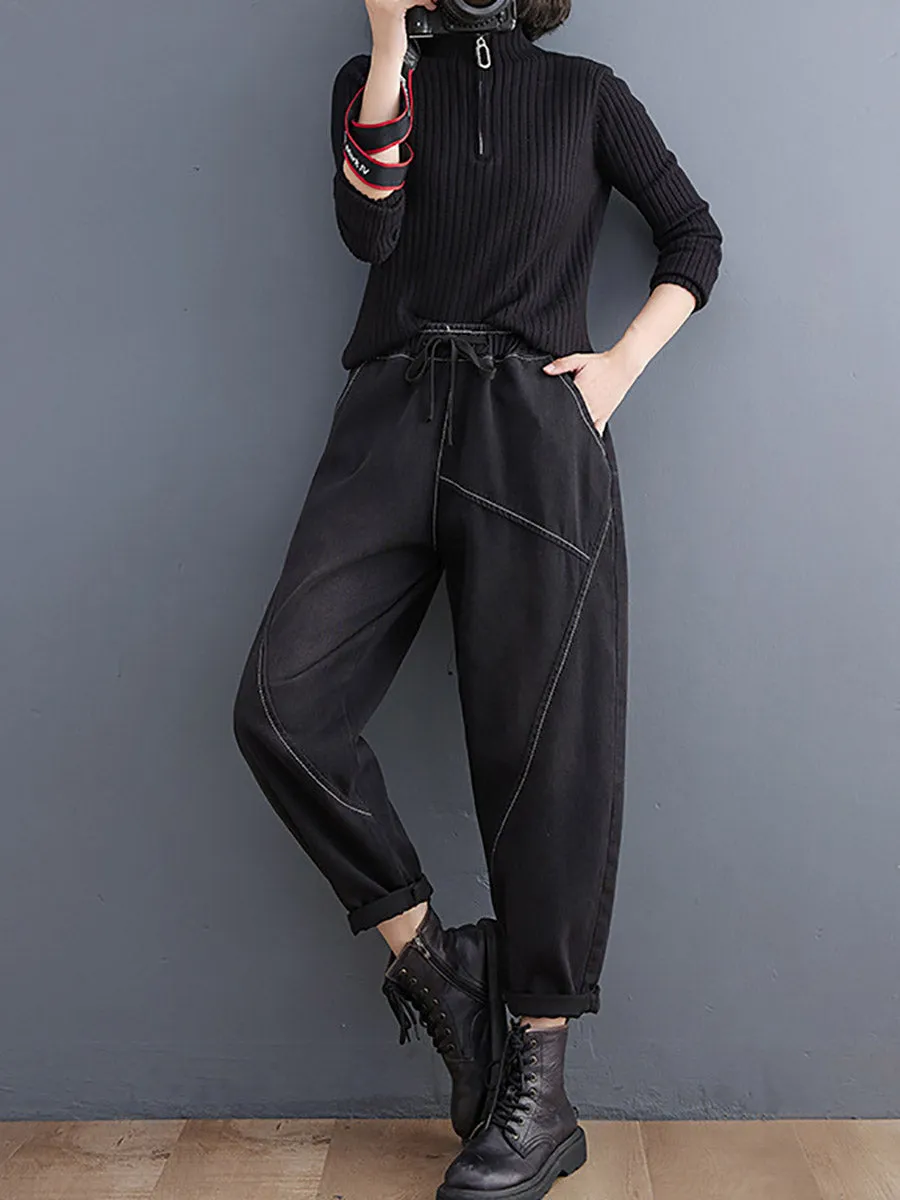 Women Casual Solid Spliced Denim Harem Pants