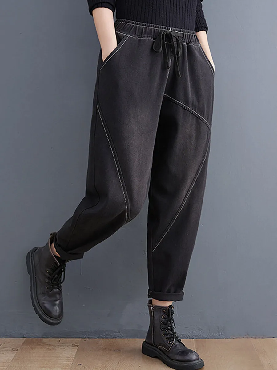 Women Casual Solid Spliced Denim Harem Pants