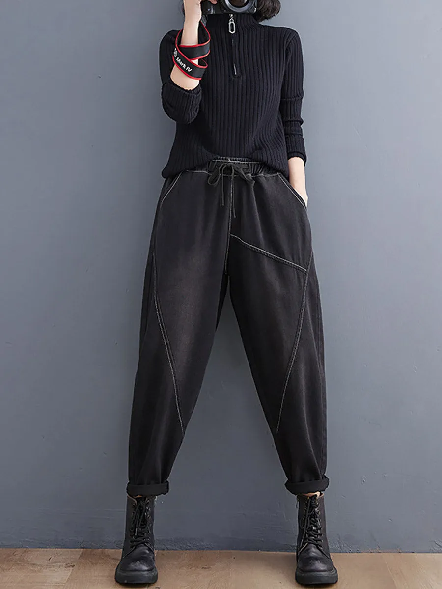 Women Casual Solid Spliced Denim Harem Pants