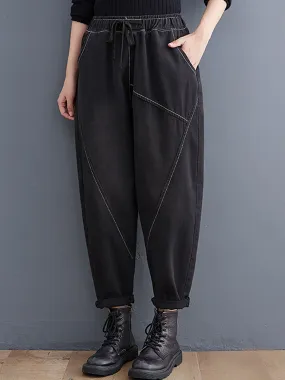 Women Casual Solid Spliced Denim Harem Pants