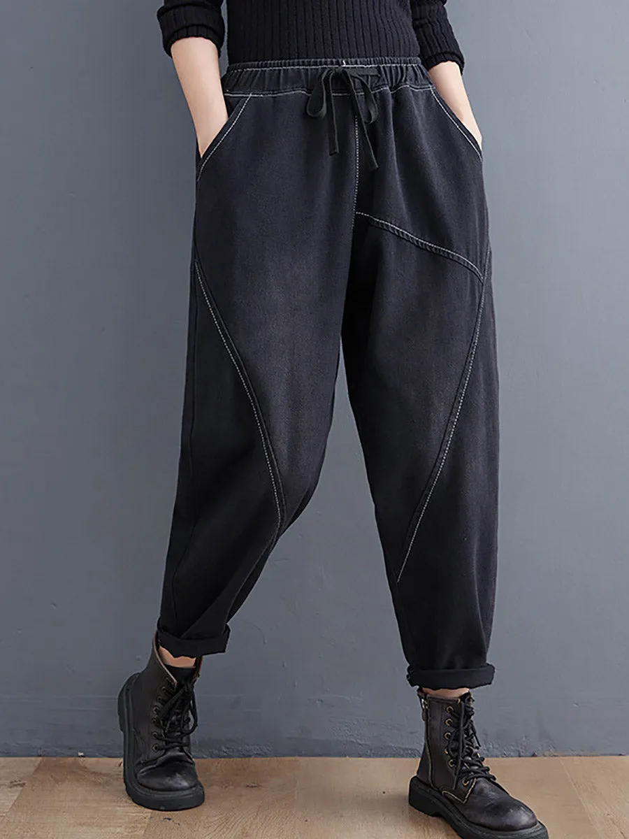 Women Casual Solid Spliced Denim Harem Pants