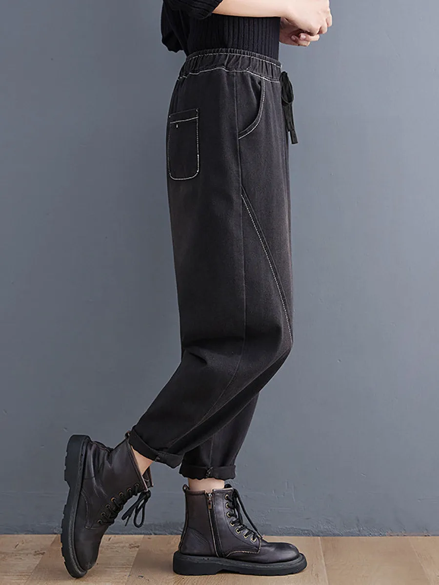 Women Casual Solid Spliced Denim Harem Pants