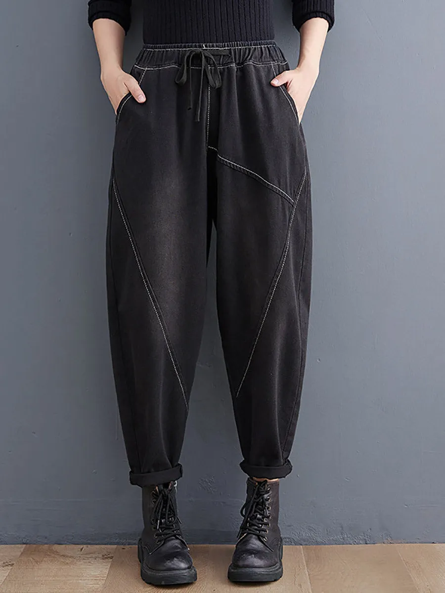 Women Casual Solid Spliced Denim Harem Pants