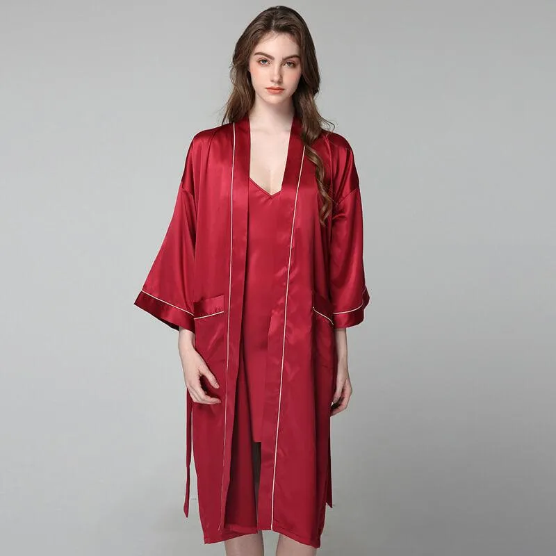 Women Long 100% Silk Nightgown and Robes Set