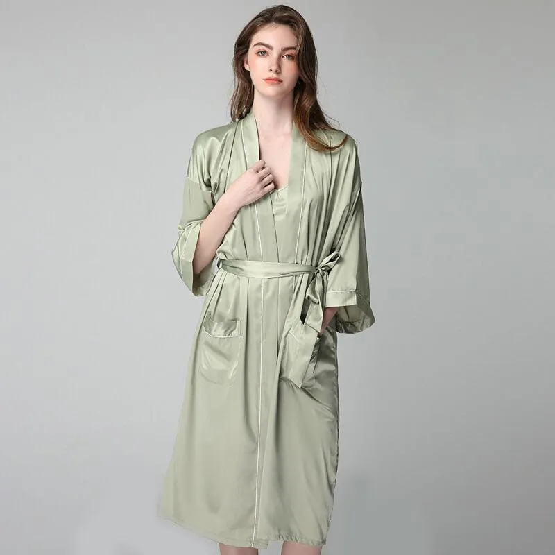 Women Long 100% Silk Nightgown and Robes Set