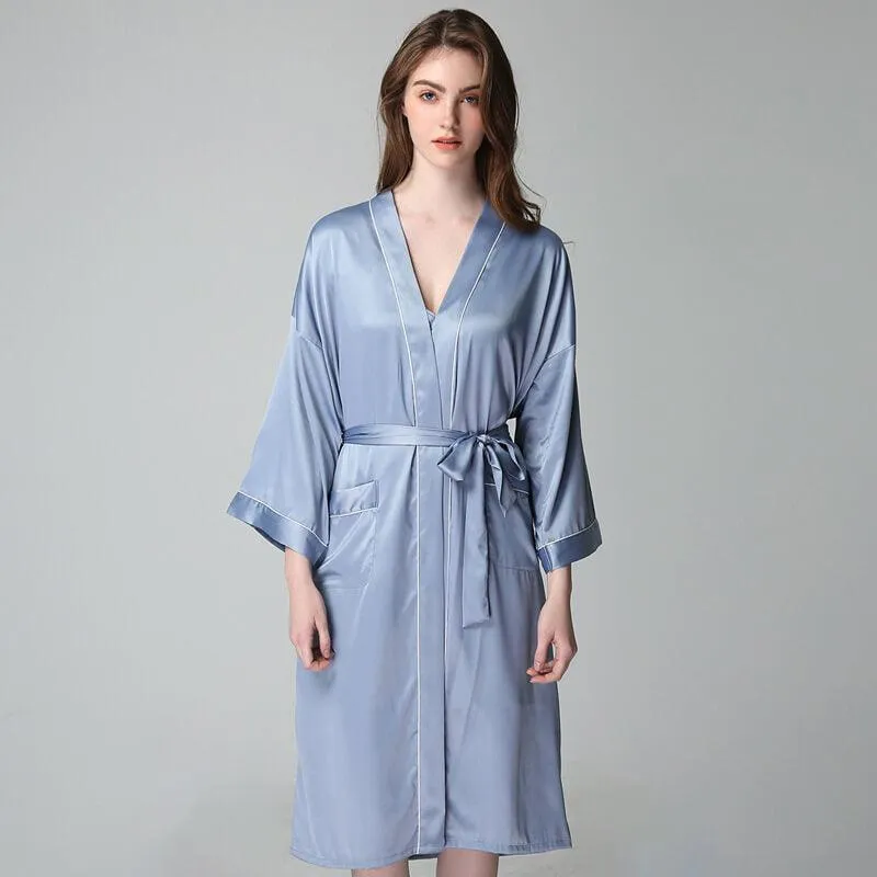 Women Long 100% Silk Nightgown and Robes Set