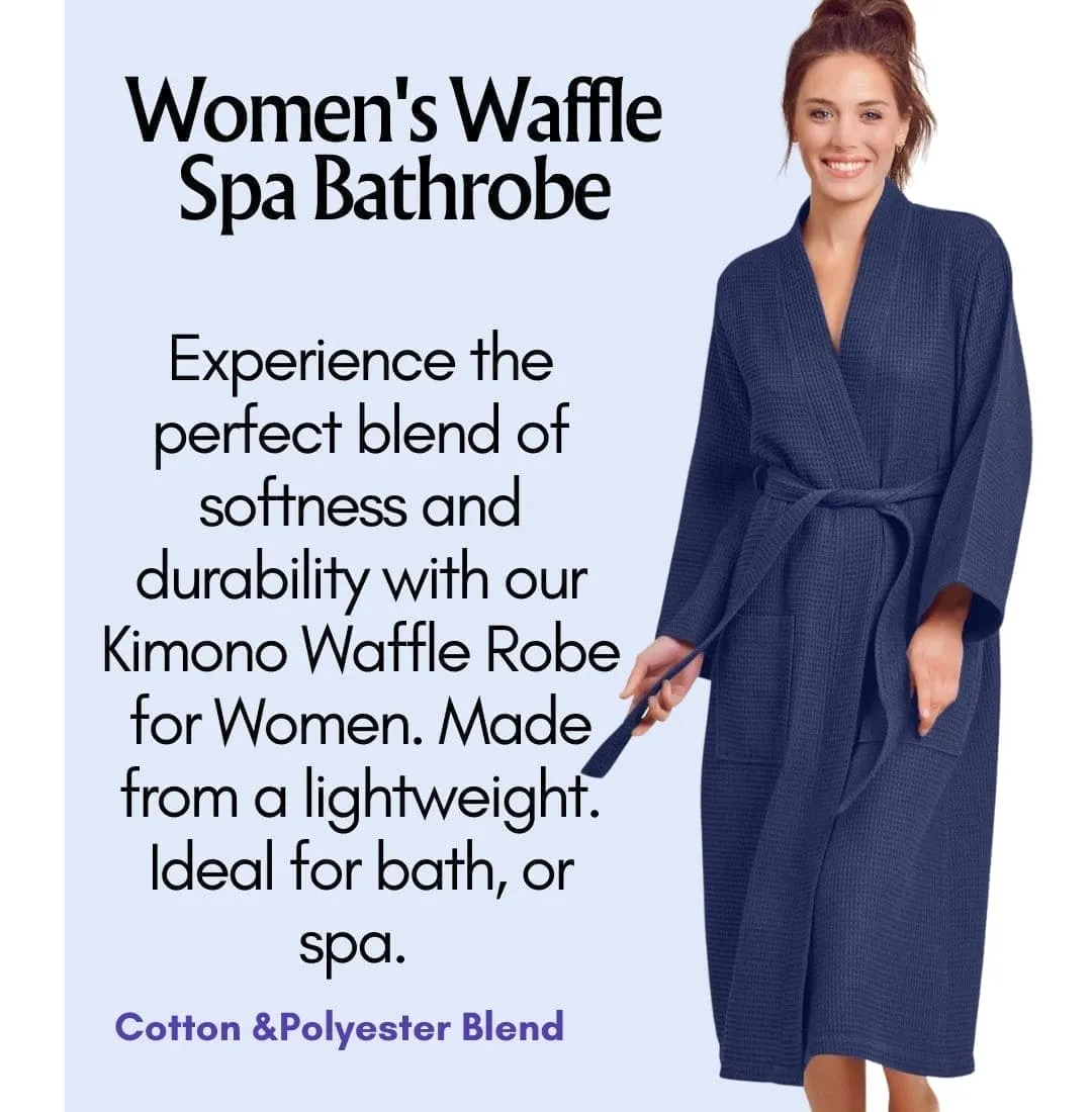 Women's Long Cotton Turkish Waffle Bathrobe, Kimono Style, Comfortable, Softness & Fast dry (NAVY)