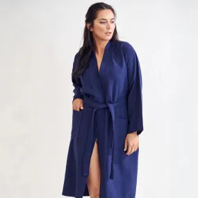 Women's Long Cotton Turkish Waffle Bathrobe, Kimono Style, Comfortable, Softness & Fast dry (NAVY)