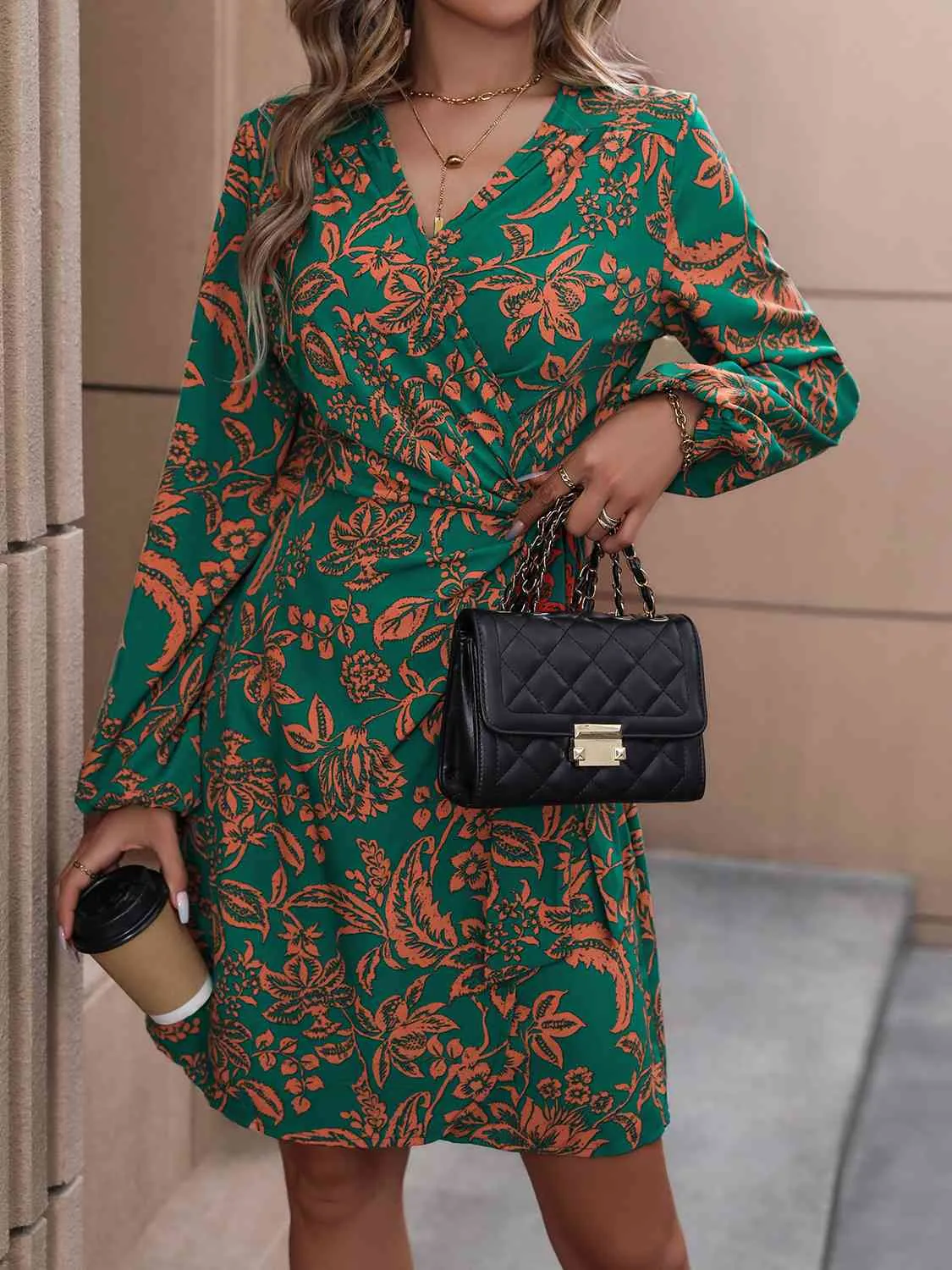 Wrap It Up: Lantern Sleeve Floral Dress for Autumn