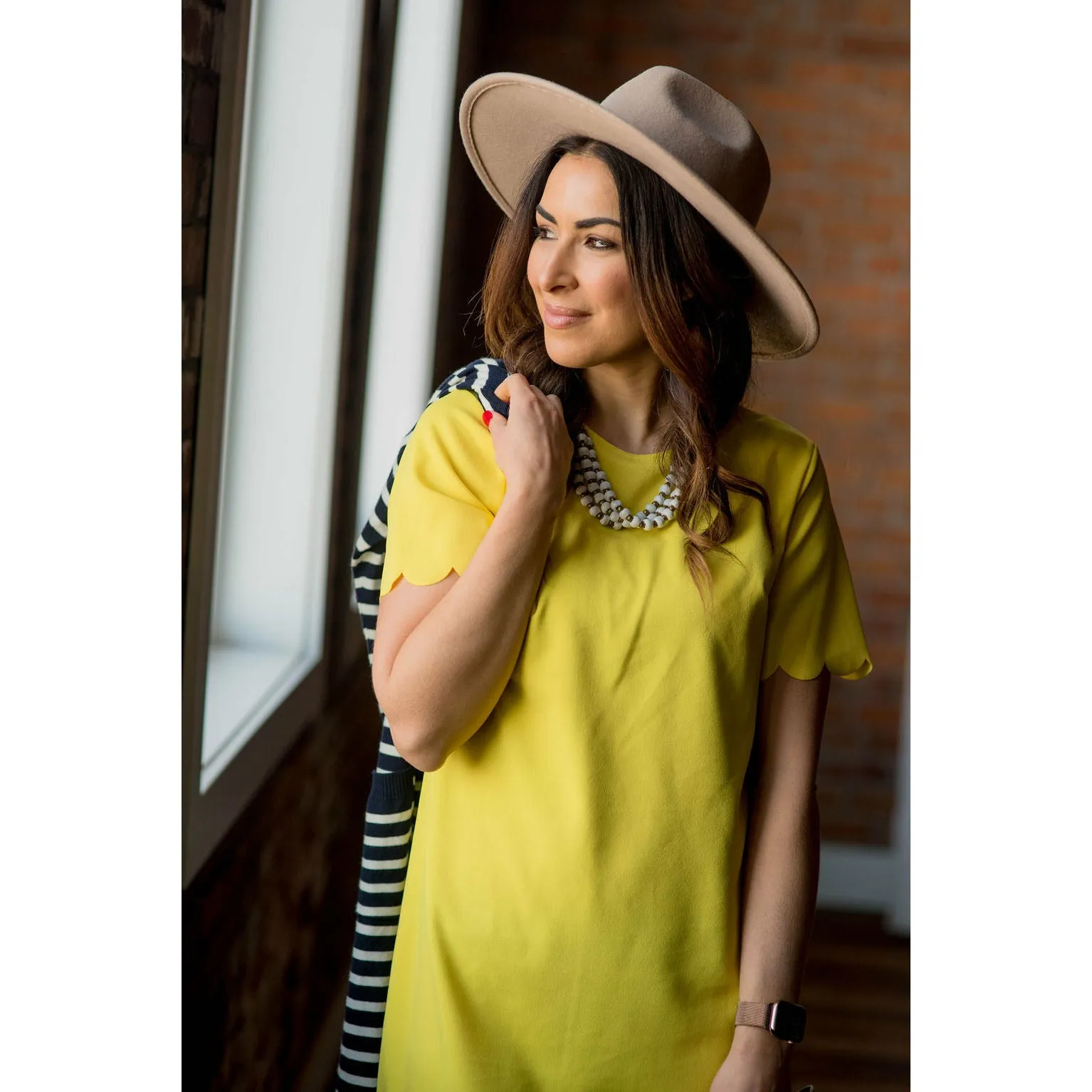 Yellow Scalloped Shift Dress